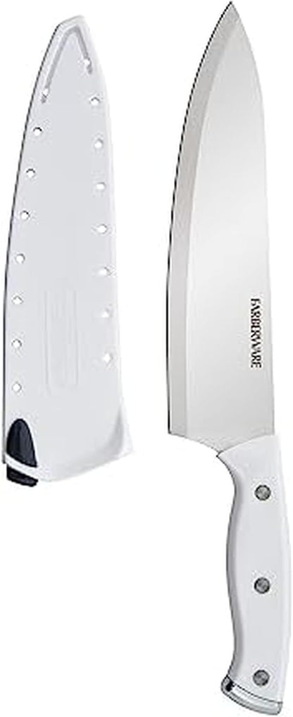 Farberware Edgekeeper Triple Riveted Chef Knife with Self-Sharpening Blade Cover, High Carbon-Stainless Steel Kitchen Knife with Ergonomic Handle, Razor-Sharp Knife, 8 Inch, White