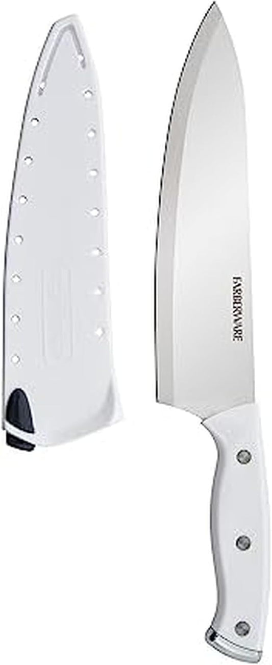 Farberware Edgekeeper Triple Riveted Chef Knife with Self-Sharpening Blade Cover, High Carbon-Stainless Steel Kitchen Knife with Ergonomic Handle, Razor-Sharp Knife, 8 Inch, White