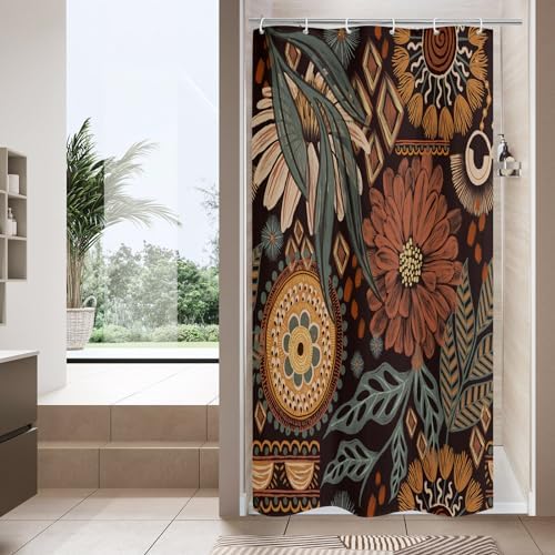 Dark Floral Shower Curtain, Vintage Botanical Boho Fabric Curtain, 36 x 72