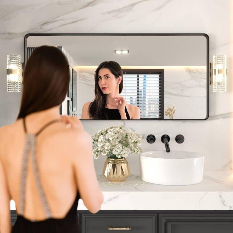 LOAAO 60X28 Inch Black Bathroom Mirror Metal Framed