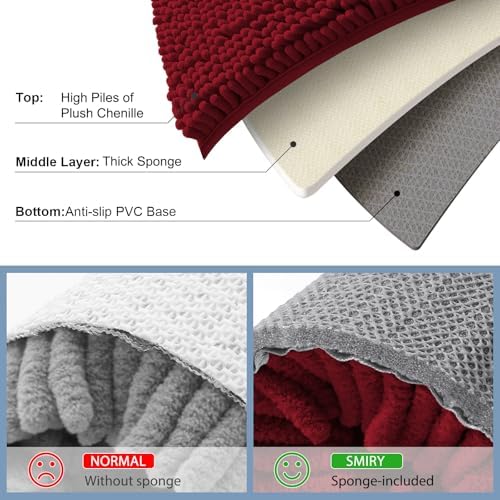 Smiry Chenille Bathroom Rugs Sets 2 Piece (24x16+ U Shape 24x20, Red)