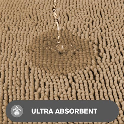 Beige Bathroom Rugs – Absorbent and Washable Bath Mat, Non-Slip, Thick Soft Chenille Bath Rugs for Bathroom Floor, Shower, Sink - 17" x 24"