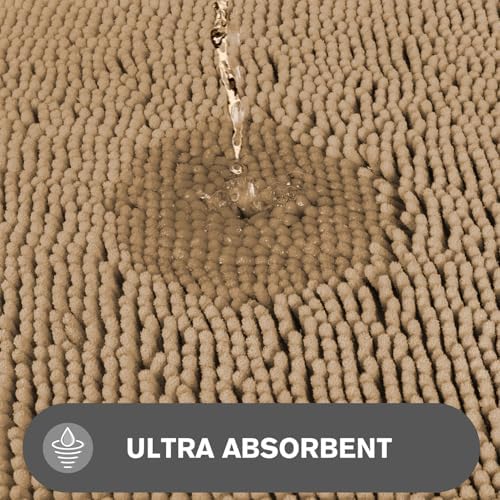 Beige Bathroom Rugs – Absorbent and Washable Bath Mat, Non-Slip, Thick Soft Chenille Bath Rugs for Bathroom Floor, Shower, Sink - 26" x 44"