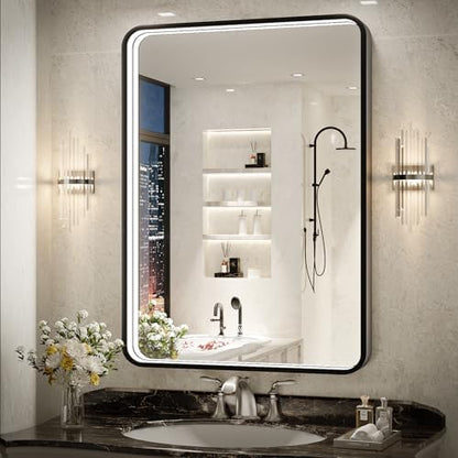 36x24 Inch Black Frame LED Lighted Bathroom Mirror,ETL Listed