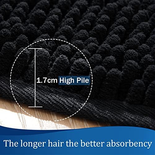 LOCHAS Luxury Bathroom Rug Shaggy Bath Mat 24 x 17 Inch, Black