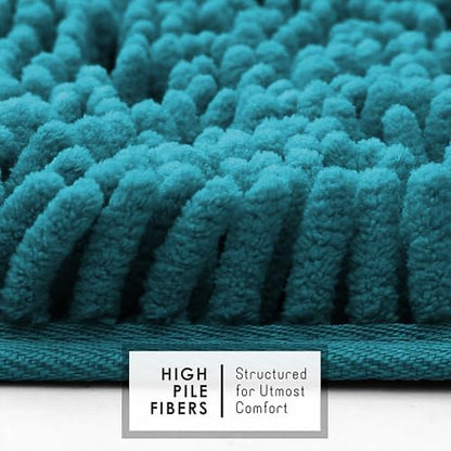 Hearth & Harbor Bathroom Rugs, Chenille Bath Mat - Machine Washable Bath Mats for Bathroom Non-Slip Backing Rubber, Quick Dry - Teal Blue Bath Rug, 17x24-20x32-20x24