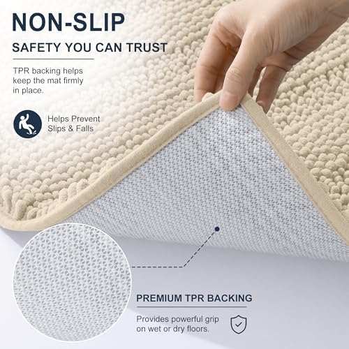 Smiry Thick Chenille Bathroom Runner Rugs 47x24, Absorbent Bath Mat, Sand