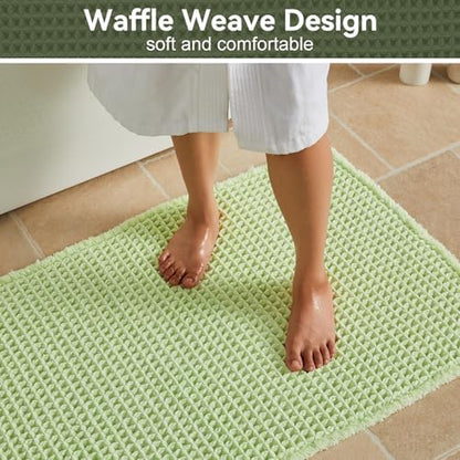Triohero Waffle Bath Mat, Small Boho Bathroom Rugs Non Slip Washable, Ultra Soft Super Absorbent Quick Dry Farmhouse Bathroom Decor, 16" x 24", Pale Green