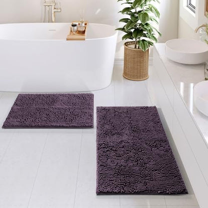 Hearth & Harbor Bathroom Rugs, Chenille Bath Mat - Machine Washable Bath Mats for Bathroom Non-Slip Backing Rubber, Quick Dry Bathroom Mat