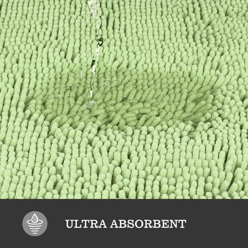 Yeaban Chenille Seafoam Green Bathroom Rug 26"x44", Non-Slip Rubber Backing