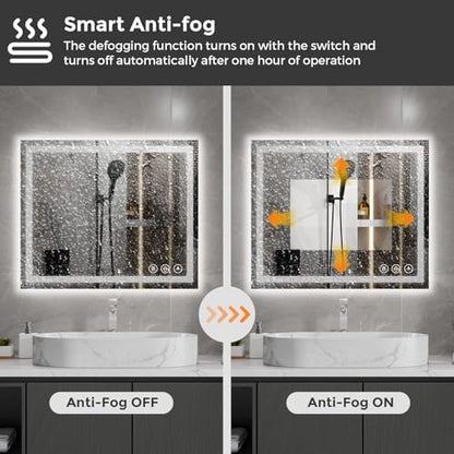 Koonmi 35x24 LED Bathroom Mirror, Shatterproof Mirror with Light