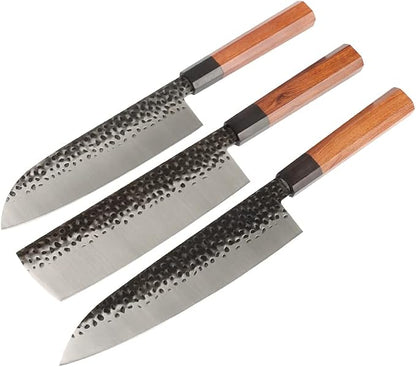 MASALONG 8 inch Hammered Chef Knife Set Kni240 8Cr18Mov Extremely Sharp Cooking Knife (3-Piece Knife Set)