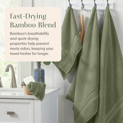 Springtree Home Luxury Bamboo Rayon Bath Towel Set | 4-Pack | Lily Green