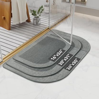YDKGL Half Circle Bath Mat, Non Slip Thin Bathroom Rugs, Grey 24x35