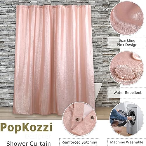 Blush Pink Glitter Shower Curtain: Waterproof Washable Quick Dry, 78Lx72W