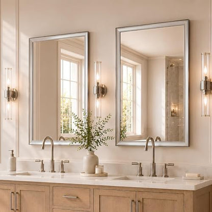 2 Pack 24x36 Inch Brushed Nickel Bathroom Mirrors for Over Sink