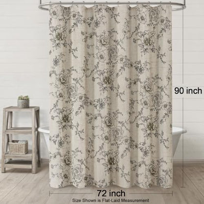 Farmhouse Floral Vintage Shower Curtain for Bathroom, Black and Tan Taupe