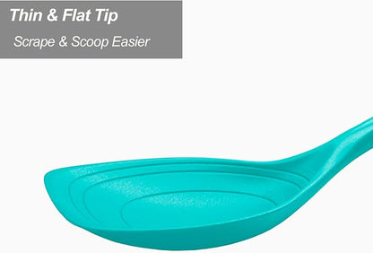 Large Silicone Cooking Spoon, Non-Stick Solid Spoon with Deep Blow and Measurement Mark for Mixing, Serving, Draining, Scooping, Scraping, Heat Resistant Kitchen Utensils, Teal