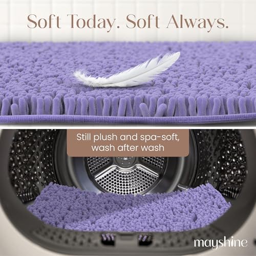 MAYSHINE Small Plush Shaggy Chenille Bath Mat 24"x17" Extra Soft, Super Absorbent, Non-Slip Bathroom Rug | Fluffy Microfiber, Area Rug Sets for Bathroom Floor, Kitchen, Living Room | Lavender