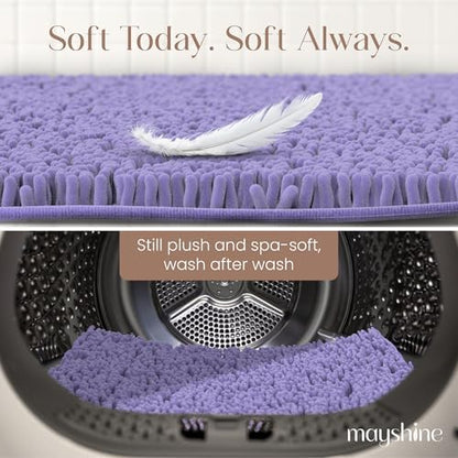 MAYSHINE Plush Shaggy Chenille Bath Mat | Extra Soft, Super Absorbent, Non-Slip Bathroom Rug | Fluffy Microfiber, Area Rug Sets for Bathroom Floor, Kitchen, Living Room | 47"x27" | Lavender