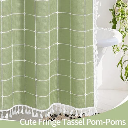 Gibelle Sage Green Boho Farmhouse Shower Curtain for Bathroom 72x72