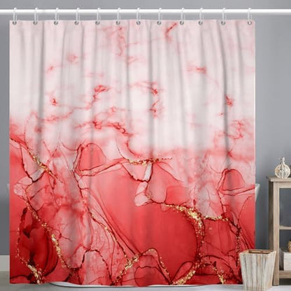 Red Marble Waterproof Bathroom Shower Curtain 72x72 inches