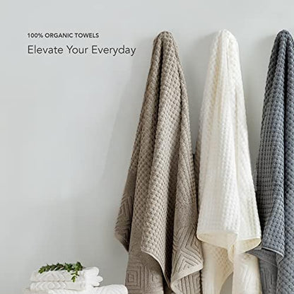 Texere 100% Organic Cotton Diamond Jacquard 700 GSM Luxury Bath Towel Sets - Ultra Soft and Absorbent Hotel and Spa Quality (Diamond, Cream, 2 Bath & 2 Hand Towels)