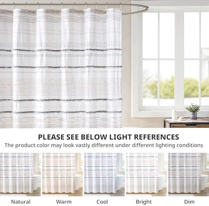 INK+IVY NEA Shower Curtain for Bathroom, Cotton, 72 x 72, Off White/Gray
