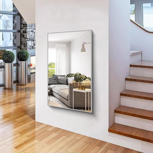 COFENY 36x55inch Bathroom Mirror, Silver Rectangle Mirror with Thin Metal Frame, Large Rectangular Wall Mirrors for Bathroom, Living Room, Hair Salon, Big Mirror Hang Horizontal/Vertical