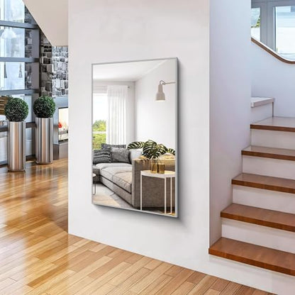COFENY 36x55inch Bathroom Mirror, Silver Rectangle Mirror with Thin Metal Frame, Large Rectangular Wall Mirrors for Bathroom, Living Room, Hair Salon, Big Mirror Hang Horizontal/Vertical
