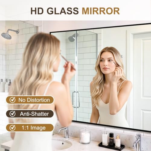 Rectangular Bathroom Mirror, 55"x30" Black Metal Framed Vanity Mirror