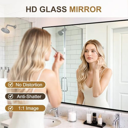 Rectangular Bathroom Mirror, 55"x30" Black Metal Framed Vanity Mirror