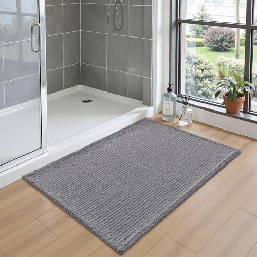 DEXI Chenille Bath Mat 43x24, Soft Absorbent Bathroom Rugs, Grey