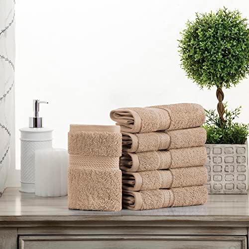 Superior Egyptian Cotton Plush & Absorbent, Face Towel Set of 6, Latte