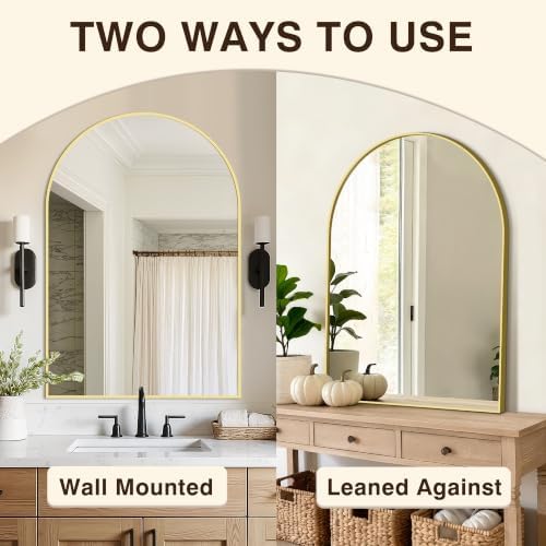 Arched Bathroom Vanity Mirror for Over Sink, 2 Pack 38”x26”, Gold
