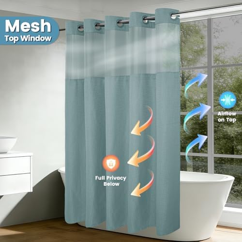 EUTXL Heavyweight No Hook Shower Curtain with Liner, Fog Blue, 54x80