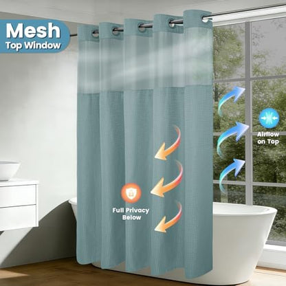 EUTXL Heavyweight No Hook Shower Curtain with Liner, Fog Blue, 54x80