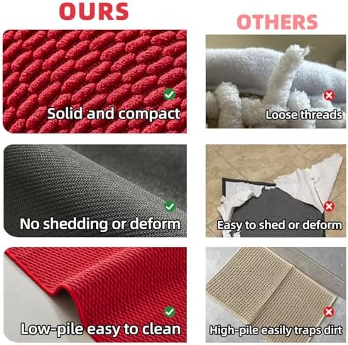 TYUU Christmas Bathroom Runner Rugs, Long Bath Mat Runner Washable Thin Quick Dry Low Pile Bathroom Runner Rugs Non Slip, Red 24"x70"