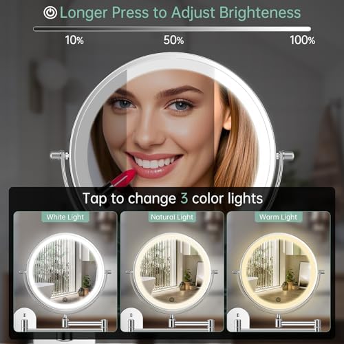 FUNTOUCH 2500mAh Rechargeable Wall Mounted Lighted Makeup Mirror 1X/20X