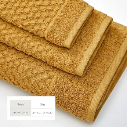 Great Bay Home Bath Towels - 100% Cotton 4 Pack 54x27 Bath Towel Set - Absorbent, Durable, Quick-Dry Towels for Bathroom (Marigold)