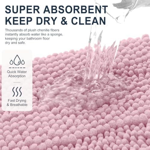 Smiry Thick Small Chenille Bathroom Rugs 24x16, Soft Bath Mat, Dusty Rose