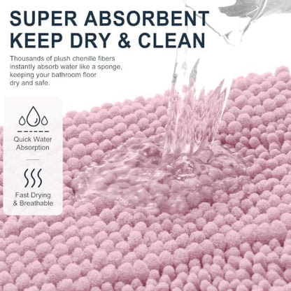 Smiry Thick Small Chenille Bathroom Rugs 24x16, Soft Bath Mat, Dusty Rose