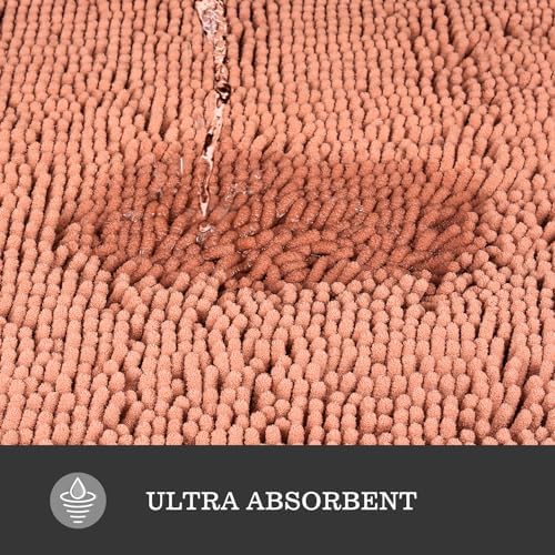 Yeaban Chenille Dusty Pink Bathroom Rug 17"x24", Non-Slip Rubber Backing