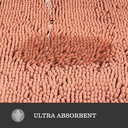 Yeaban Chenille Dusty Pink Bathroom Rug 17"x24", Non-Slip Rubber Backing