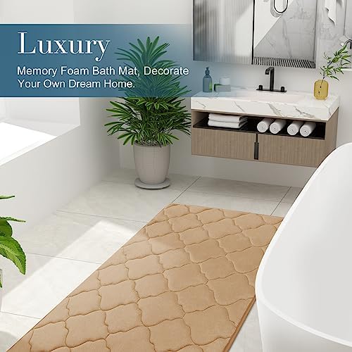 OLANLY Memory Foam Bath Mat Rug 40x32, Ultra Soft Bathroom Rugs, Dark Beige