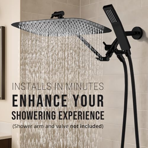 G-Promise All Metal 16" Rain Shower Head with Handheld for Bathroom Upgrade