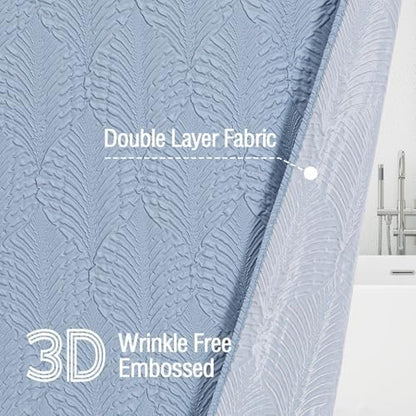 Gibelle 72x84 Extra Long Shower Curtain, Fog Blue 3D Embossed Half Bath Curtain