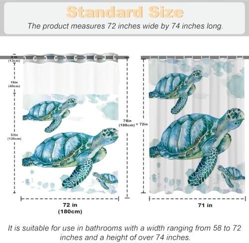Ocean Sea Turtle Theme No Hook Waffle Weave Kids Shower Curtain with Snap in Liner Nautical Tropical Blue Bathroom Decor Set 72 W x 74 H Inch Teal