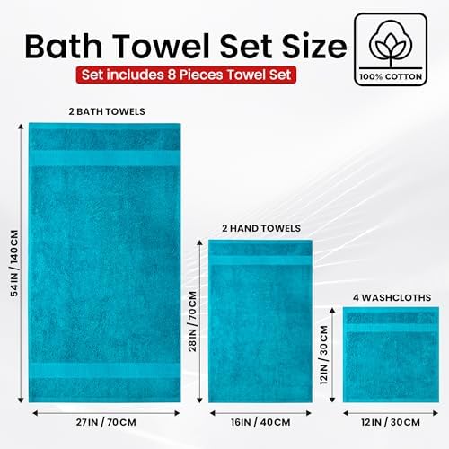 Infinitee Xclusives 100% Cotton Bath Towel Set – 8 Piece Bathroom Towel Set