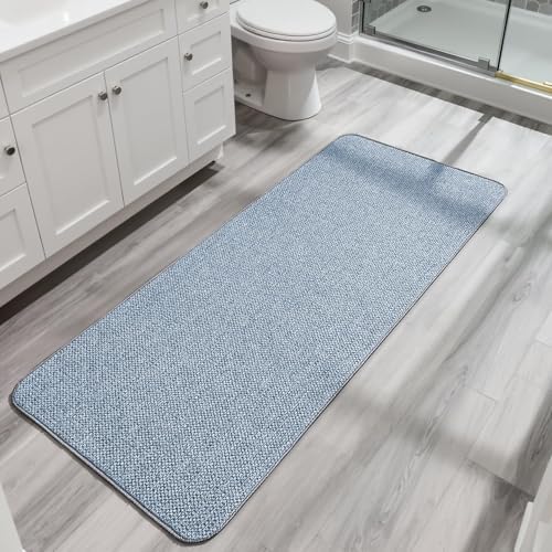Bosap Bath Mat,Ultra Thin Bathroom Runner Rugs,Large Bath Mats for Bathroom,Quick Dry,Non-Slip,Machine Washable,Low Pile,Bath Rug,Shower Outside,Sink,Home Decor Accessories.Blue,2'x5'（24x60inch）